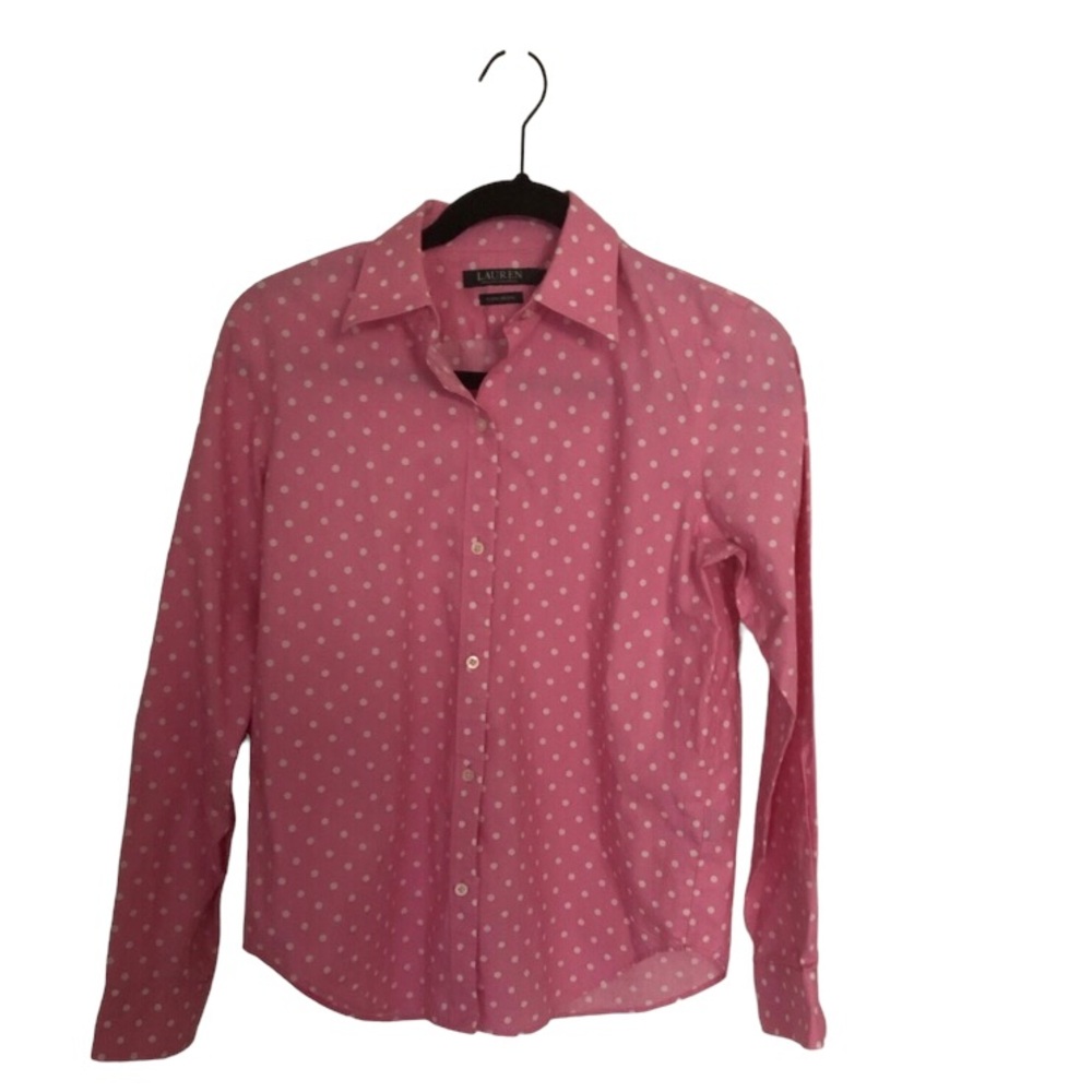 2/$24 🌻Lauren Ralph Lauren Pink & White Button Down Shirt Long Sleeve Sz S